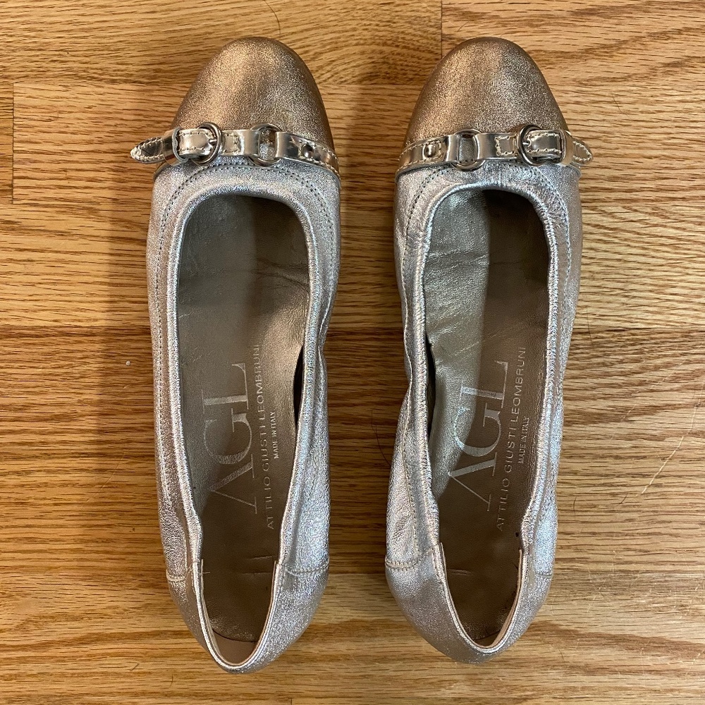 AGL Vero Cuoio metallic gold and silver ballet flats, size 38.5